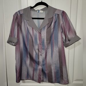 Vintage Alika Of California Ombre Striped Button-Up Blouse